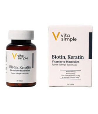Vita Simple Biotin,Keratin,Vitamin ve Mineraller İçeren Takviye Edici Gıda 30 Tablet